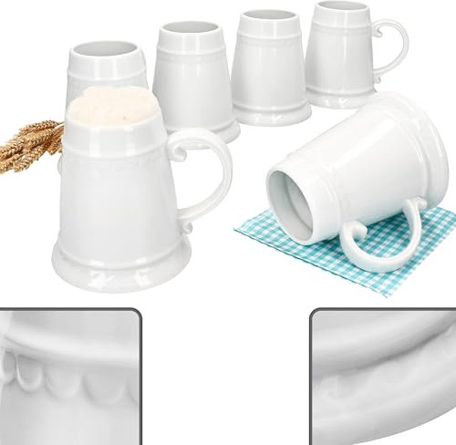 MamboCat Lot de 6 chopes Residence avec anse I 0,5 l I Chope à bière conique blanche en céramique avec relief pour 6 personnes I Chope à bière bombée brillante I Barbecue Party Club