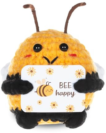 SNONESIY Bee Happy Biene,Biene Kuscheltier,Biene Stofftier,Bee Happy,Pocket Hug Biene Glücksbringer Geschenke Mit Karten Können für Familie,Freunde und Klassenkameraden