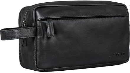 STILORD 'Marbella' Kulturbeutel Herren Leder Kulturtasche Damen Echtleder Reise-Kosmetiktasche Groß Waschtasche Schminktasche mit Fächern Wasserdicht - Reisen Handgepäck, Farbe:schwarz