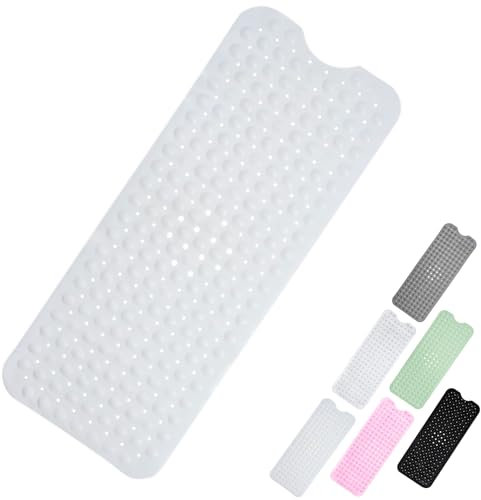 Tappetino da bagno per doccia, anti muffa, tappetino da bagno antiscivolo per vasca, tappetini da doccia con ventose, fori di scarico, lavabile in lavatrice, vasca (Bianco, Rettangolo 100 * 40 cm)