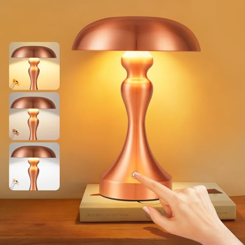 meoaow Cordless Table Lamp Bedside LED - Battery Operated Table Lamp Touch Dimmable Retro Vintage USB Rechargeable Battery Red Bronze for Windowsill Living Room Bedroom