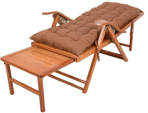 Generisch Sedia a sdraio leggera pieghevole da giardino, sedia a sdraio da giardino, sedia a sdraio Zero-Gravity, schienale in bambù, sedie da spiaggia, sdraio con schienale imbottito marrone