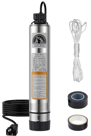 VERIWIS Septic Tank Pump 4 Submersible Effluent Cistern Deep Well Pump with Clog-Resistant Bottom Suction 33FT UL Cord Stainless Steel for Irrigation 32GPM 174FT Head 3/4HP 115V(3-Year Warranty)