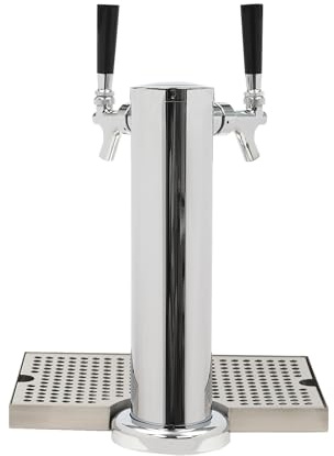 Torre de cerveza de doble tap plateado, dispensador de bebidas con bandeja de goteo, para bares, apartamentos, hoteles y restaurantes