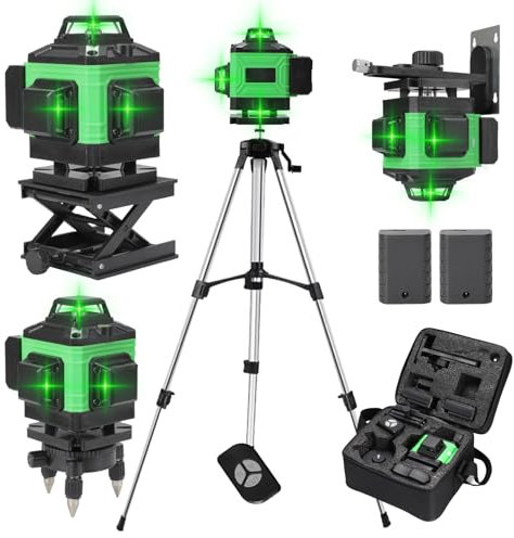 Kouamor Niveau Laser 16 Lignes Niveau Laser Autonivelant 360° * 4 Degrés Vert Niveau 4D 3° Niveau Laser Protection IP54 Poussière Rotatif Laser (avec Pince )