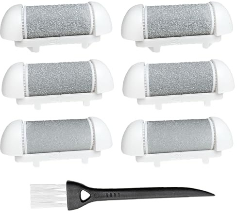 Xerteam Ersatzrollenköpfe für Fußfeilen, kompatibel mit Scholl/Pedi, Nachfüllköpfe zum Entfernen von Schwielen an den Füßen, 2 extra grob + 2 normal grob + 2 fein grob, mit Reinigungsbürste, 6 Stück
