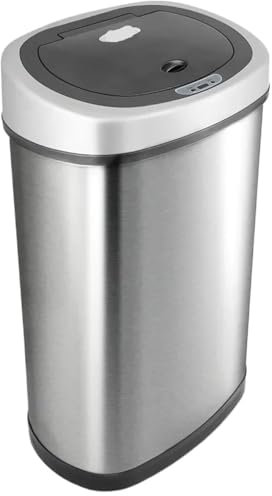 ZNTIHZ Poubelle Automatique à capteur de Mouvement Infrarouge sans Contact, 13 Gal, 50 L, Base en Acier Inoxydable (Ovale, Couvercle argenté/Noir) pour La Cuisine, Le Bureau