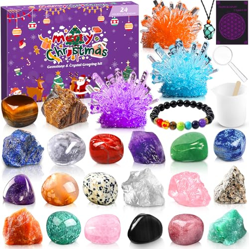 Purpledi Calendario de Adviento 2025 con Cristales y Minerales, Kit de Plantación de Piedras Preciosas, Cuenta Regresiva de Navidad para Niños y Adultos para Mujeres y Hombres