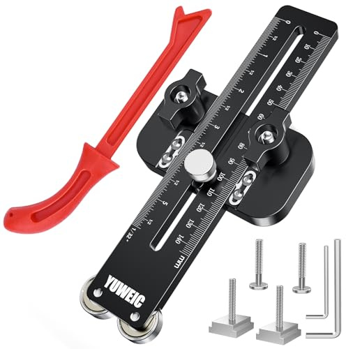 YUWEIC Tischkreissägenführung, Fräsanschlag Sägeanschlag mit 2 Rollen 9.5 mm × 19 mm T-Schlitz / 6x9 mm T-Schlitz – für wiederholte schmale Streifenschnitte, Ideal für Holzleisten & Furnier