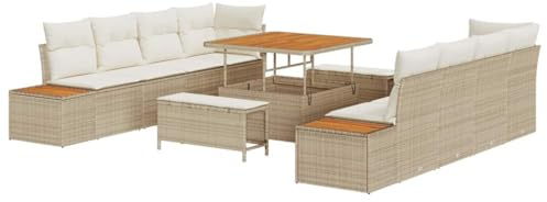 vidaXL 11-delat Trädgårdsoff-set med kuddar Beige Poly Rattan Akacia