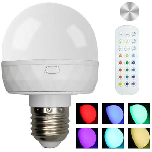 2 Stück Aufladbare Glühbirne mit Fernbedienung, E27 LED Dimmbar in 15 Farben, USB-C Wiederaufladbar mit Magnet und Timerfunktion Für Notbeleuchtung Camping Nachtlicht Kabellose Lampen (2, 15 Farben)