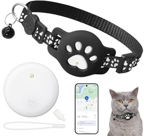 Cat Tracker, Cat Tracker Collar Compatible with Google Find My (Find Hub), No Monthly Fee & No SIM Needed (Android Only), White Pet Tracker For Cats + Collar (7.5-12.6)
