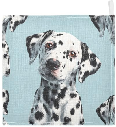 susiyo Cute White Dalmatian Dog Muslin Baby Washcloths 5 Pcs 4 Layers Cotton Face Cloths for Newborn