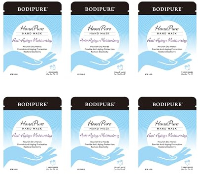 Bodipure HandPure Hand Repair & Anti-Aging Hand Mask – 20-Minute Moisturizing Gloves for Dry, Cracked Hands, Softens Cuticles, Paraben-Free, With Natural Botanical Ingredients (6 Packs)