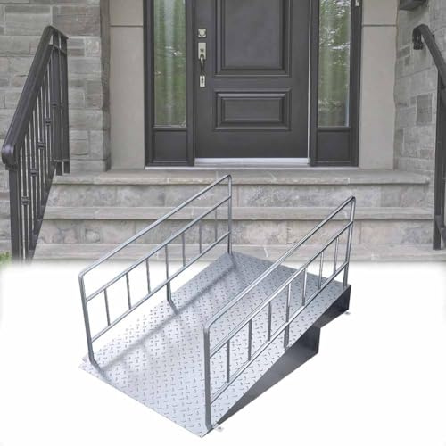 LXHELIVERY Aluminum Portable Wheelchair Mobility Device Ramp - With Vertical Picket Handrails 600 Lbs Capacity - For Home Steps Stairs Curbs