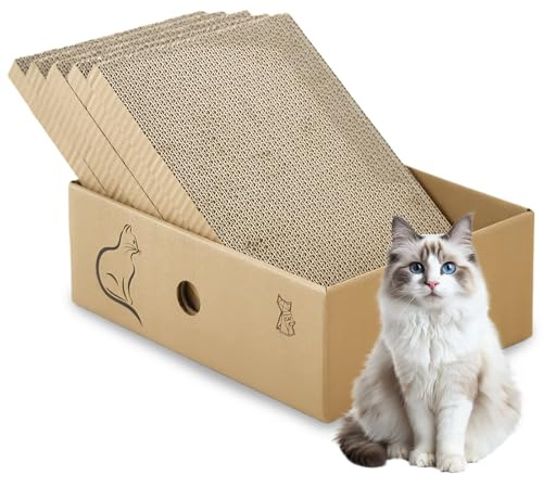 Tabla de rascar para gatos con caja, almohadilla de rascar de 5 capas para gatos, rascador de cartón corrugado para gatitos de interior, adecuada para gatos de menos de 5 kg (33 x 24 x 11 cm)