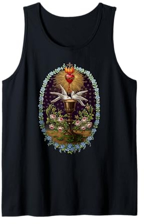 Cœur de Jésus Colombes Calice Eucharistie Antique Chrétien Débardeur