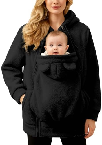 Générique Veste de maternité d'hiver Polaire avec Insert Amovible pour bébé, Capuche et Poches partagées - Manteau Chaud en Coton Doux pour Allaitement et extérieur, Confortable et Fonctionnel (XL)