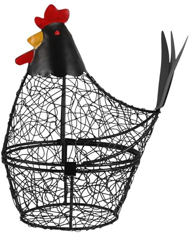 Healifty Cestino per Uova in Ferro a Forma di Gallina, Contenitore Multifunzione per Conservazione e Decorazione Cucina, Organizer per Casa, Ristorante e Buffet, Colore Nero