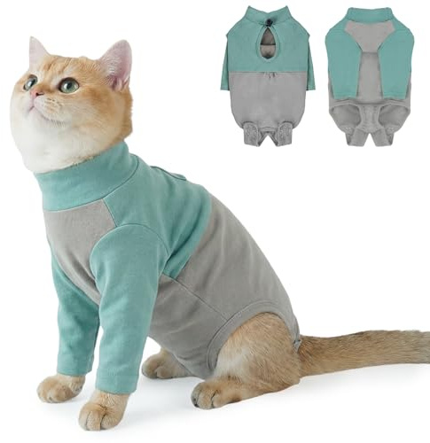 PUMYPOREITY Katt-onesie, bomullsärm mot slickande för katter, lätt frambensomslag, kirurgidräkt för framben, perfekt för frambenskirurgi, håll husdjuret borta från sår på frambenen (grön, XL)