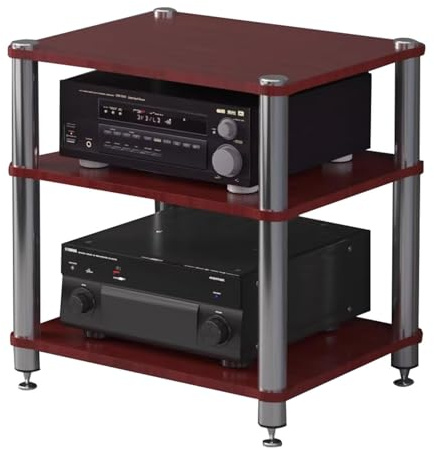 SZKTHD HiFi-Rack AV-Regal 1-4 Ebenen HiFi-Ständer Plattenspielerständer Stereo-Schrank AV-Medienständer Mit Lautsprecherspikes Für Router TV-Zubehör(Red,60 * 48 * 59cm(3Tier))