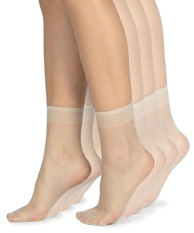 NOQ Lot de 4 Paires de Chaussettes Courtes Femme – Socquettes Fines en Nylon, Couleur Chair, Respirantes, Extensibles et Légères, pour Baskets, Chaussures Plates et Usage Quotidien