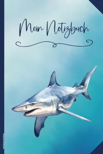 Notizbuch Hai Motiv: Haifisch auf Buch für Notizen und Gedanken Notizheft A5 Dot Grid als Schreibbuch Tagebuch mit Raubfisch Geschenk für Fische Tierliehaber und Taucher Geschenkidee mit Hai Design
