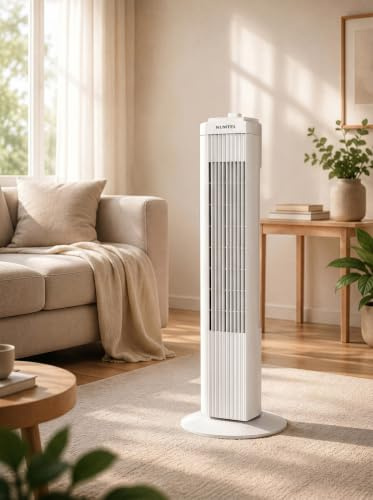 Kumtel High-Performance White Fan, 50W, 24.4 x 24.4 x 74.5 cm | 100% ABS, 60° Oscillation, 3 Speed Options, 2-Hour Timer | Ideal for Home & Office