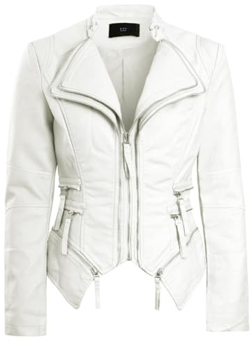 SS7 Womens Faux Leather Biker Jacket Off-White
