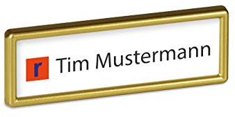 10 x Klassische (Magnet-) Namensschilder (Marke: roscheba®), 75 x 25 mm, Made in Germany, aus Kunststoff, schmal, mit Supermagnet (gold) - Staffelpreise - Namensschilder inkl. Papiereinlagen