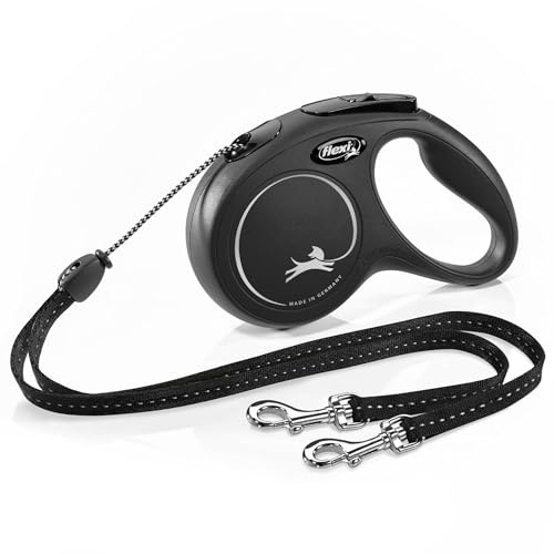 Flexi New Classic Retractable Cord Dog Leash Duo for 2 Small Dogs 16-Foot Black