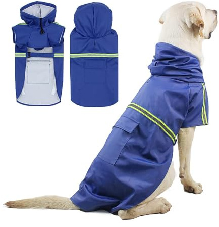PETCUTE Hunderegenmantel mit Kapuze,Wasserdicht Hunde Regenmantel mit Reflektierenden Streifen,Verstellbarer Hunde Regenjacke mit Kragenloch für Kleine Mittelgroße und Große Hund,3XL