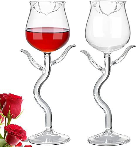 [Geschenk-Set] Rosenweingläser Set mit 2 Rosenform-Weingläsern 160 ml romantische Blumen-Cocktail-Martini-Glas transparente Kelch-Trinkbecher für Party, Einweihungsfeiern