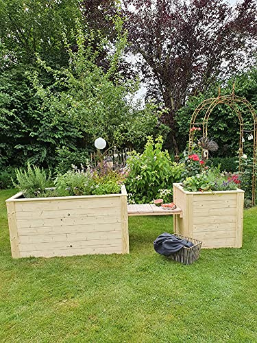 Hochbeet-Set mit Sitzbank - hochwertige Hochbeete mit Sitzgelegenheit (115x76x79cm & 76x76x79cm) - aus naturbelassener, nordeuropäischer Fichte gefertigt - der Blickfang im Garten