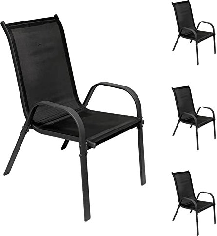 Mojawo 4 Stück Stapelsessel Gartenstuhl Gartensessel stapelbar mit Textilenbespannung Balkonmöbel Gartenmöbel Terrassenmöbel Anthrazit - Schwarz Metall - Textil