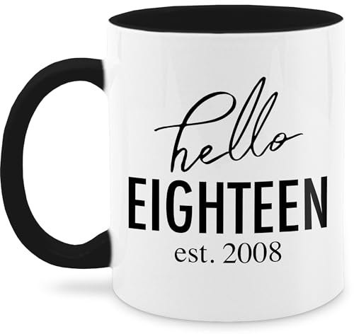 Tasse Tassen 325ml - 18. Geburtstag - Hello Eighteen est. 2008-325 ml - Schwarz - geschenk zum 18.geburtstag geschenke für jungs ab 18 volljährigkeit 2005 mug geschenkideen junge 18-18ten cup