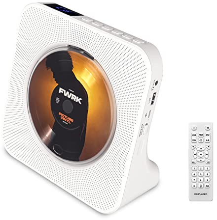 Lettore CD verticale da tavolo con altoparlanti HiFi, lettori CD portatili per la casa, Bluetooth, telecomando, schermo LED, radio FM, disco U, porta AUX, formati compatibili, cablato, bianco, regalo