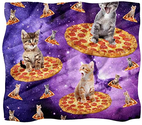 Fleece-Überwurfdecke für Couch, Sofa oder Bett, gemütliche, weiche Decken, Katze, Stern, Himmel, Pizza