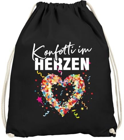 MoonWorks® Turnbeutel Fasching Karneval Konfetti im Herzen Spruch lustig Faschingsartikel Tasche Gymbag Schwarz unisize