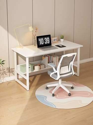 LEPTIS MAGNA Desk, Computer Desk for Student and Work, Computer Desk with Shelf, Modern Computer Table, Stylish Home Office Desk with Self for Bedrooms, Office, Gaming (White, 100 CM)