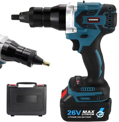 GYQSSD Pistolas Remachadoras Inalámbricas, Pistolas para Tuercas De Remaches Eléctricas, Remachadora Automática, Herramientas De Remache para Tuercas M3 M4 M5 M6 M8 M10 M12,5200mAh-2Battery