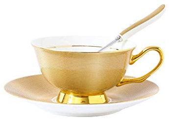 sjdoPulse Ensemble De Tasses À Café Et Soucoupes, Style Anglais, À La Mode, pour Le Thé De L'Après-Midi, en Porcelaine, Tazas Dorées Délicates, Tasse De Café