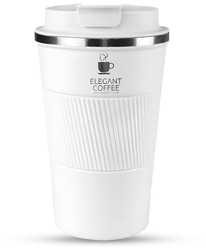 Elegant Coffee 12oz Stainless Steel Travel Mug with Spill Proof Lid - Double Wall Vacuum Insulated Coffee Mug Keeps Drinks Hot for 6H & Cold for 12H - Coffee Cup for Travel & Office - (White)