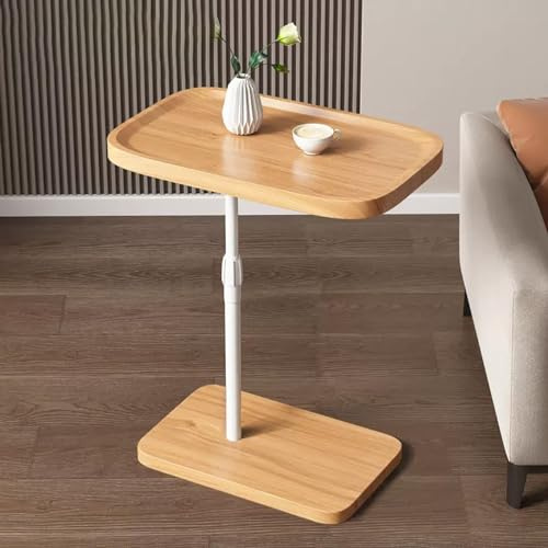 Tavolino regolabile a forma di C – vassoio moderno in legno per soggiorno e camera da letto, design salvaspazio, si adatta sotto il divano, ideale come tavolo da spuntino TV, dimensioni piatte