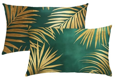 Blätter Kissenbezug 70 x 90 Samt 2er Set, Wasserdichter Kissenbezug Gold, Kissenbezüge für Alle Jahreszeiten, Flauschig Weich und Bügelfrei Pillow Cover, Deko für Wohnzimmer Sofa, Bett, Garten S-499