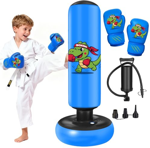 Boxsack Kinder Ninonly 130cm Dinosaurier Muster Standboxsack Kinder mit Boxhandschuhen Üben von Karate,Taekwondo für Jungen und Mädchen