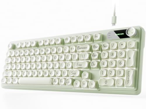 EWEADN V102 Wired Keyboard, 98 Keys Creamy Gaming Keyboard with Number Pad, Display Screen & Media Knob RGB Silent Wired Cute Computer Keyboard for Laptop PC Gamer - Green