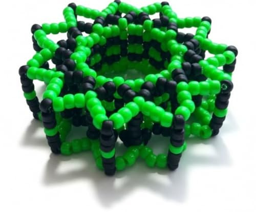 SceneCore Accessories, Y2k Kandi Cuff with Colorful Beads, EDM Rave Fashion, Double Layered Spiked, Scene Alt Item (Neon Green,One Size)