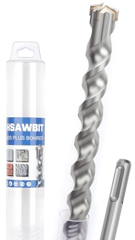 hsawbit 35x460mm SDS-Plus Bohrer für Beton Stein 4 Hartmetall Schneiden | Betonbohrer, Hammerbohrer für Mauerwerk, Ziegel, Stahlbeton, SDS-Plus Aufnahme