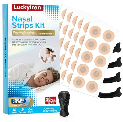 60pcs Nasenpflaster Magnet Schnarchen Nose Strips (2026 Upgrade Version), 30 Tage Magnetische Strips Nase Gegen Schnarchen für Sport & Besser Schlafqualität & Besser Atmen, Echter Schnarchstopper
